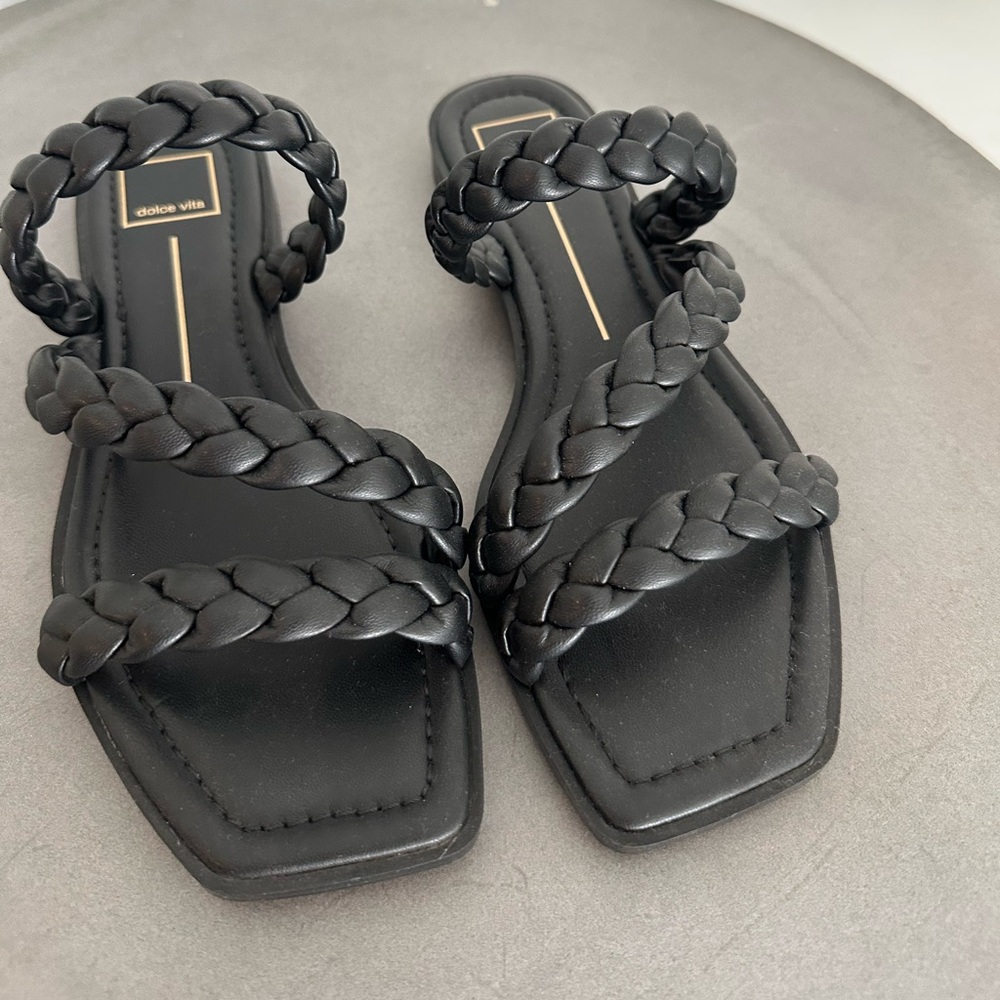 Dolce Vita Black Braided Flat Sandals